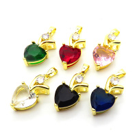 Brass Cubic Zirconia Pendants,Heart,Plated Gold,Mixed Color,18x10mm,Hole:2mm,about 2.3g/pc,5 pcs/package,XFPC05726aaio-L024