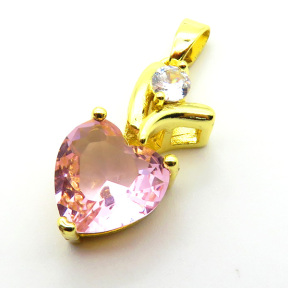 Brass Cubic Zirconia Pendants,Heart,Plated Gold,Mixed Color,18x10mm,Hole:2mm,about 2.3g/pc,5 pcs/package,XFPC05726aaio-L024