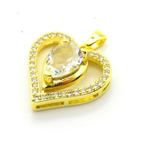 Brass Micro Pave Cubic Zirconia Pendants,Heart,Plated Gold,Mixed Color,18mm,Hole:2mm,about 2.9g/pc,5 pcs/package,XFPC05739aajl-L024