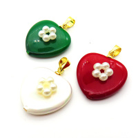 Brass Shell Beads Pendants,with Plastic Imitation Pearls,Heart,Flower,Plated Gold,Mixed Color,20mm,Hole:2mm,about 2.8g/pc,5 pcs/package,XFPC05809aajl-L024