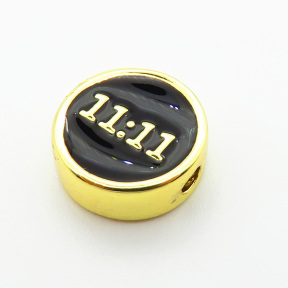 Brass Enamel Slide Charms,Round,Plated Gold,Mixed Color,10mm,Hole:2mm,about 1.1g/pc,5 pcs/package,XFF01081vail-L017