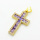 Brass Micro Pave Cubic Zirconia Pendants,Cross,Plated Gold,Purple,24x16mm,Hole:2mm,about 2.5g/pc,5 pcs/package,XFF05878ablb-L017