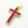 Brass Micro Pave Cubic Zirconia Pendants,Cross,Plated Gold,Magenta,24x16mm,Hole:2mm,about 2.5g/pc,5 pcs/package,XFF05884ablb-L017