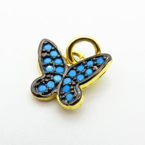 Brass Micro Pave Cubic Zirconia Pendants,Butterfly,Plated Gold & Black,Mixed Color,10x11mm,Hole:2mm,about 0.7g/pc,5 pcs/package,XFF05894avja-L017