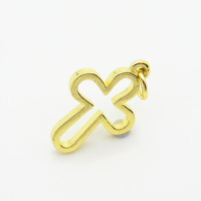 Brass Pendants,Cross,Plated Gold,16x13mm,Hole:2mm,about 0.9g/pc,5 pcs/package,XFF05909vaia-L017
