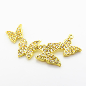 Brass Micro Pave Cubic Zirconia Links Connectors,Butterfly,Plated Gold,Mixed Color,18x42mm,Hole:2mm,about 3g/pc,5 pcs/package,XFL02359bbov-L017