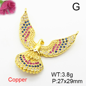 Brass Micro Pave Cubic Zirconia Links Connectors,Eagle,Plated Gold,27x29mm,Hole:2mm,about 3.8g/pc,5 pcs/package,XFL02385ablb-L017