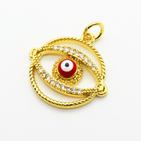 Brass Micro Pave Cubic Zirconia Pendants,with Enamel,Devil's Eye,Plated Gol,Mixed Color,16x19mm,Hole:2mm,about 1.6g/pc,5 pcs/package,XFPC06268avja-L024