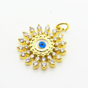 Brass Micro Pave Cubic Zirconia Pendants,with Enamel,Devil's Eye,Plated Gold,Mixed Color,18mm,Hole:2mm,about 2.8g/pc,5 pcs/package,XFPC06277avja-L024