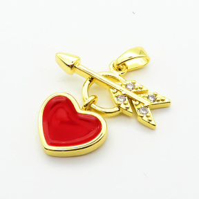 Brass Micro Pave Cubic Zirconia Pendants,with Enamel,Heart,Arrow,Plated Gold,Mixed Color,20x6mm 10x12mm,Hole:2mm,about 2g/pc,5 pcs/package,XFPC06308avja-L024