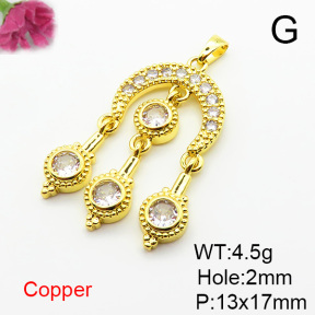 Brass Micro Pave Cubic Zirconia Pendants,Moon,Plated Gold,13x17mm,Hole:2mm,about 4.5g/pc,5 pcs/package,XFPC06321baka-L024
