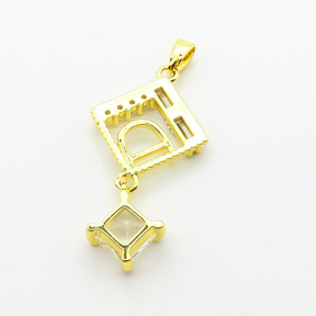 Brass Cubic Zirconia Pendants,Prismatic,Plated Gold,17mm,Hole:2mm,about 2g/pc,5 pcs/package,XFPC06324aajl-L024