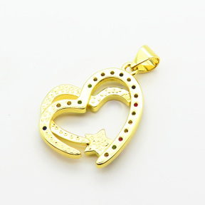 Brass Micro Pave Cubic Zirconia Pendants,Heart,Plated Gold,19x20mm,Hole:2mm,about 2.5g/pc,5 pcs/package,XFPC06327aajl-L024