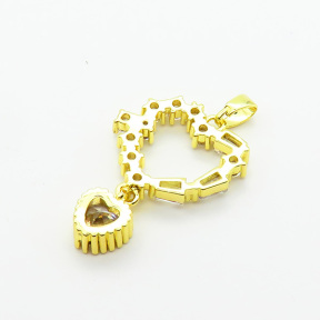 Brass Cubic Zirconia Pendants,Heart,Plated Gold,16x19mm,Hole:2mm,about 2.8g/pc,5 pcs/package,XFPC06330baka-L024