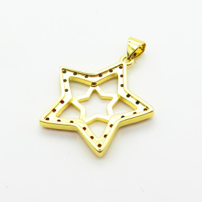 Brass Micro Pave Cubic Zirconia Pendants,Star,Plated Gold,23mm,Hole:2mm,about 2.8g/pc,5 pcs/package,XFPC06333aajl-L024