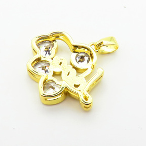 Brass Cubic Zirconia Pendants,Heart,Plated Gold,16x21mm,Hole:2mm,about 2.4g/pc,5 pcs/package,XFPC06342aajl-L024