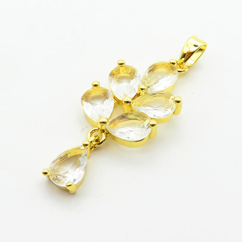 Brass Cubic Zirconia Pendants,Phylliform,Plated Gold,17x13mm,Hole:2mm,about 2.2g/pc,5 pcs/package,XFPC06348baka-L024