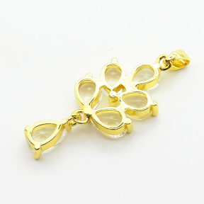 Brass Cubic Zirconia Pendants,Phylliform,Plated Gold,17x13mm,Hole:2mm,about 2.2g/pc,5 pcs/package,XFPC06348baka-L024