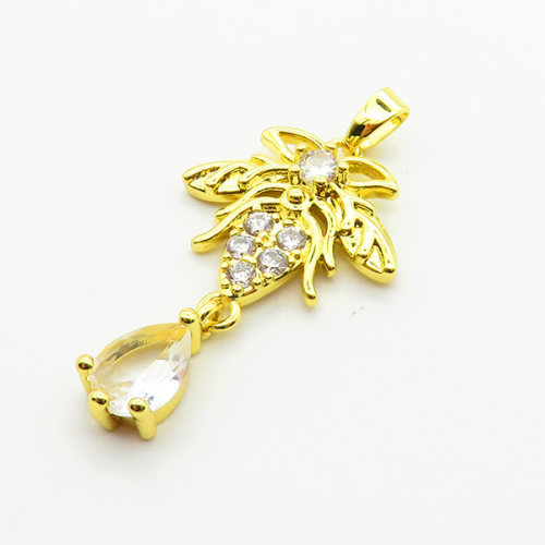 Brass Cubic Zirconia Pendants,Bee,Plated Gold,16x18mm,Hole:2mm,about 2.6g/pc,5 pcs/package,XFPC06351aajl-L024