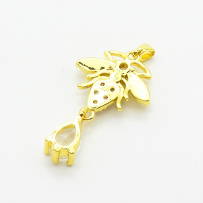 Brass Cubic Zirconia Pendants,Bee,Plated Gold,16x18mm,Hole:2mm,about 2.6g/pc,5 pcs/package,XFPC06351aajl-L024