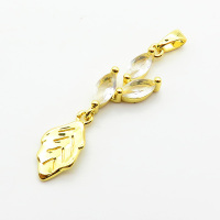 Brass Cubic Zirconia Pendants,Leaf,Plated Gold,16x8mm,Hole:2mm,about 1.5g/pc,5 pcs/package,XFPC06360aajl-L024