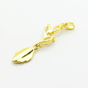 Brass Cubic Zirconia Pendants,Leaf,Plated Gold,16x8mm,Hole:2mm,about 1.5g/pc,5 pcs/package,XFPC06360aajl-L024