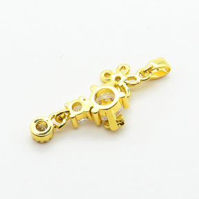 Brass Cubic Zirconia Pendants,Flower,Plated Gold,15x10mm,Hole:2mm,about 1.7g/pc,5 pcs/package,XFPC06363aajl-L024