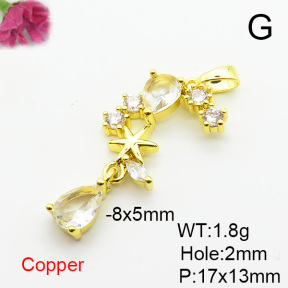 Brass Cubic Zirconia Pendants,Water Drop,Plated Gold,17x13mm,Hole:2mm,about 1.8g/pc,5 pcs/package,XFPC06366aajl-L024