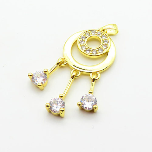 Brass Cubic Zirconia Pendants,Round,Plated Gold,17mm,Hole:2mm,about 3.8g/pc,5 pcs/package,XFPC06369baka-L024