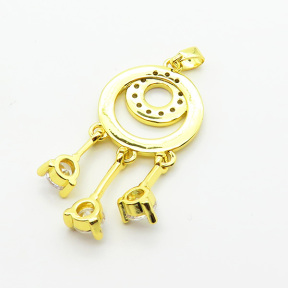 Brass Cubic Zirconia Pendants,Round,Plated Gold,17mm,Hole:2mm,about 3.8g/pc,5 pcs/package,XFPC06369baka-L024