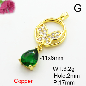 Brass Cubic Zirconia Pendants,Butterfly,Plated Gold,17mm,Hole:2mm,about 3.2g/pc,5 pcs/package,XFPC06375aajl-L024