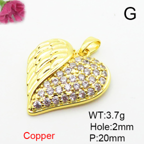 Brass Micro Pave Cubic Zirconia Pendants,Heart,Plated Gold,20mm,Hole:2mm,about 3.7g/pc,5 pcs/package,XFPC06378aajl-L024