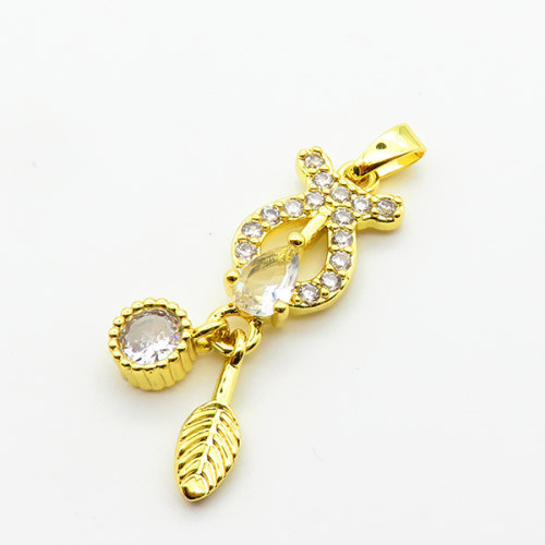 Brass Cubic Zirconia Pendants,Bear,Plated Gold,14x9mm,Hole:2mm,about 2g/pc,5 pcs/package,XFPC06381aajl-L024