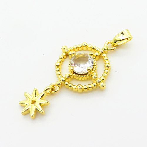 Brass Cubic Zirconia Pendants,Disk,Plated Gold,17mm,Hole:2mm,about 2g/pc,5 pcs/package,XFPC06384aajl-L024