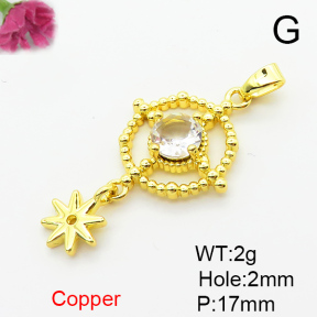 Brass Cubic Zirconia Pendants,Disk,Plated Gold,17mm,Hole:2mm,about 2g/pc,5 pcs/package,XFPC06384aajl-L024