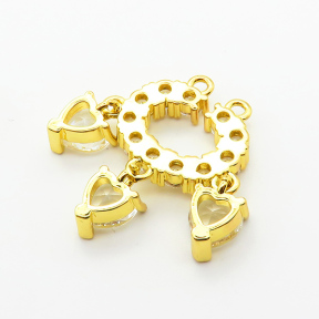 Brass Cubic Zirconia Pendants,C-shaped,with Heart,Plated Gold,13x16mm,Hole:2mm,about 3.5g/pc,5 pcs/package,XFPC06387baka-L024