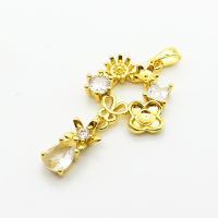 Brass Cubic Zirconia Pendants,Flower,Plated Gold,16x19mm,Hole:2mm,about 2.7g/pc,5 pcs/package,XFPC06390aajl-L024