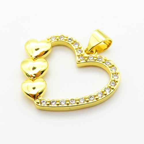 Brass Micro Pave Cubic Zirconia Pendants,Heart,Plated Gold,18x22mm,Hole:2mm,about 2.5g/pc,5 pcs/package,XFPC06393aajl-L024