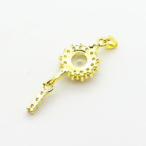Brass Cubic Zirconia Pendants,Flower Shape,Plated Gold,12mm,Hole:2mm,about 1.8g/pc,5 pcs/package,XFPC06396aajl-L024