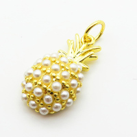 Brass Plastic Imitation Pearls Pendants,Pineapple,Plated Gold,21x13mm,Hole:2mm,about 3.3g/pc,5 pcs/package,XFPC06399baka-L024