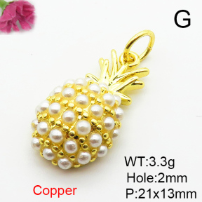 Brass Plastic Imitation Pearls Pendants,Pineapple,Plated Gold,21x13mm,Hole:2mm,about 3.3g/pc,5 pcs/package,XFPC06399baka-L024