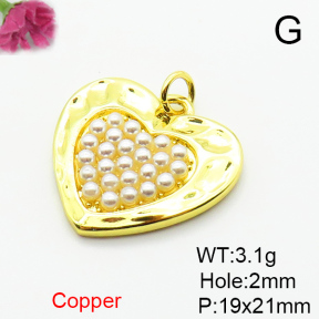 Brass Plastic Imitation Pearls Pendants,Heart,Plated Gold,19x21mm,Hole:2mm,about 3.1g/pc,5 pcs/package,XFPC06402baka-L024
