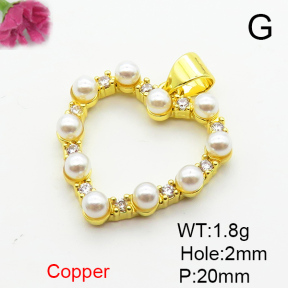 Brass Micro Pave Cubic Zirconia Pendants,with Plastic Imitation Pearls,Heart,Plated Gold,20mm,Hole:2mm,about 1.8g/pc,5 pcs/package,XFPC06411aajl-L024