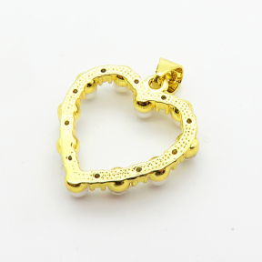 Brass Micro Pave Cubic Zirconia Pendants,with Plastic Imitation Pearls,Heart,Plated Gold,20mm,Hole:2mm,about 1.8g/pc,5 pcs/package,XFPC06411aajl-L024