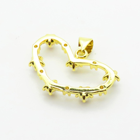Brass Micro Pave Cubic Zirconia Pendants,with Plastic Imitation Pearls,Heart,Plated Gold,16x25mm,Hole:2mm,about 1.8g/pc,5 pcs/package,XFPC06414aajl-L024