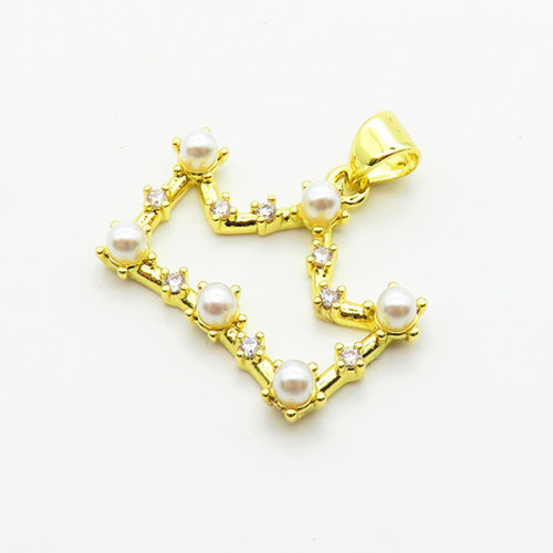 Brass Micro Pave Cubic Zirconia Pendants,with Plastic Imitation Pearls,Crown,Plated Gold,15x24mm,Hole:2mm,about 1.7g/pc,5 pcs/package,XFPC06417aajl-L024