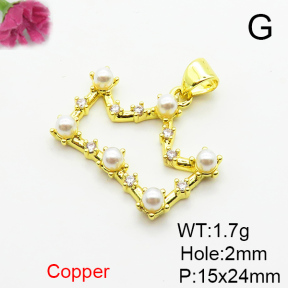 Brass Micro Pave Cubic Zirconia Pendants,with Plastic Imitation Pearls,Crown,Plated Gold,15x24mm,Hole:2mm,about 1.7g/pc,5 pcs/package,XFPC06417aajl-L024