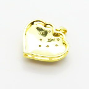 Brass Micro Pave Cubic Zirconia Pendants,with Plastic Imitation Pearls,Heart,Plated Gold,18x21mm,Hole:2mm,about 3.2g/pc,5 pcs/package,XFPC06423aajl-L024