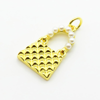 Brass Plastic Imitation Pearls Pendants,Lock,Plated Gold,18x12mm,Hole:2mm,about 1.6g/pc,5 pcs/package,XFPC06438aajl-L024