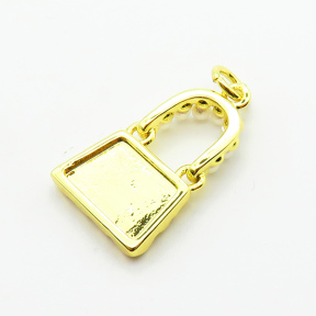 Brass Plastic Imitation Pearls Pendants,Lock,Plated Gold,18x12mm,Hole:2mm,about 1.6g/pc,5 pcs/package,XFPC06438aajl-L024